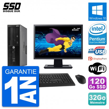 PC HP WorkStation Z220 SFF Ecran 22" G2020 RAM 32Go SSD 120Go Windows 10 Wifi