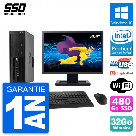 PC HP WorkStation Z220 SFF Ecran 22" G2020 RAM 32Go SSD 480Go Windows 10 Wifi