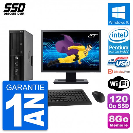 PC HP WorkStation Z220 SFF Ecran 27" G2020 RAM 8Go SSD 120Go Windows 10 Wifi