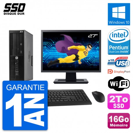 PC HP WorkStation Z220 SFF Ecran 27" G2020 RAM 16Go SSD 2To Windows 10 Wifi