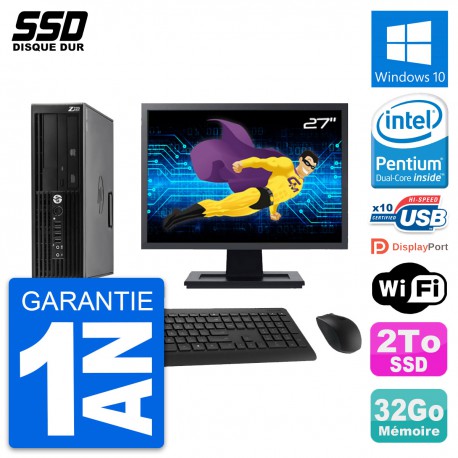 PC HP WorkStation Z220 SFF Ecran 27" G2020 RAM 32Go SSD 2To Windows 10 Wifi