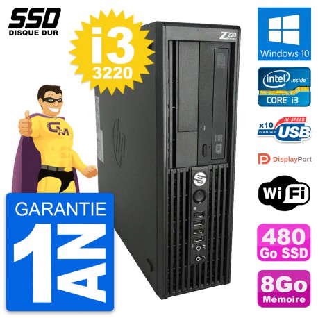 PC HP WorkStation Z220 SFF Intel Core i3-3220 RAM 8Go SSD 480Go Windows 10 Wifi