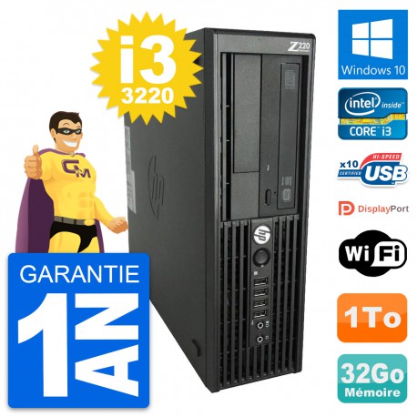 PC HP WorkStation Z220 SFF Core i3-3220 RAM 32Go Disque Dur 1To Windows 10 Wifi