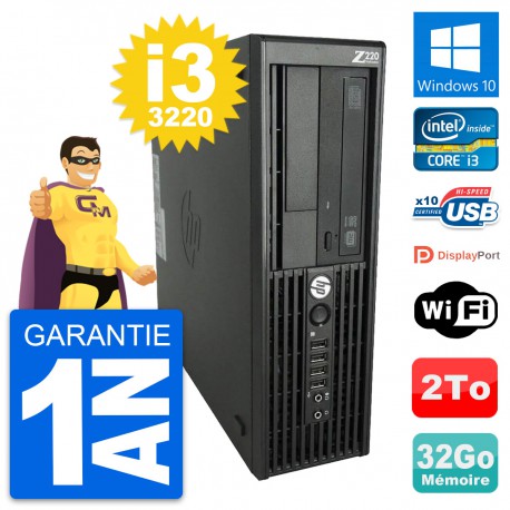 PC HP WorkStation Z220 SFF Core i3-3220 RAM 32Go Disque Dur 2To Windows 10 Wifi
