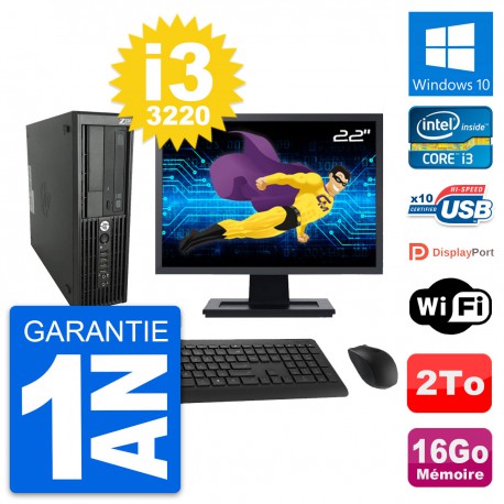 PC HP WorkStation Z220 SFF Ecran 22" i3-3220 RAM 16Go Disque 2To Windows 10 Wifi