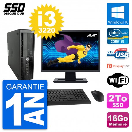 PC HP WorkStation Z220 SFF Ecran 22" i3-3220 RAM 16Go SSD 2To Windows 10 Wifi