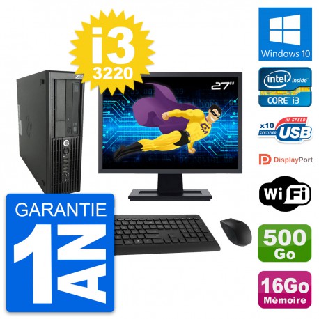 PC HP Z220 SFF Ecran 27" Core i3-3220 RAM 16Go Disque Dur 500Go Windows 10 Wifi