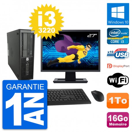 PC HP WorkStation Z220 SFF Ecran 27" i3-3220 RAM 16Go Disque 1To Windows 10 Wifi