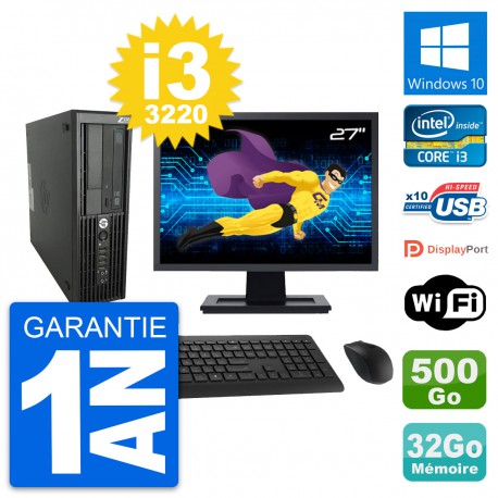 PC HP Z220 SFF Ecran 27" Core i3-3220 RAM 32Go Disque Dur 500Go Windows 10 Wifi