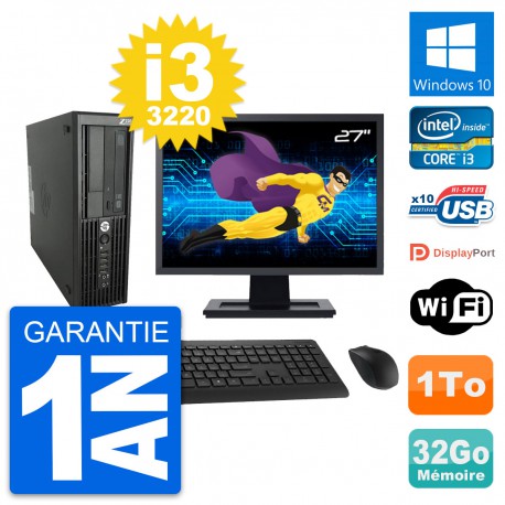 PC HP WorkStation Z220 SFF Ecran 27" i3-3220 RAM 32Go Disque 1To Windows 10 Wifi