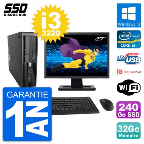 PC HP WorkStation Z220 SFF Ecran 27" i3-3220 RAM 32Go SSD 240Go Windows 10 Wifi