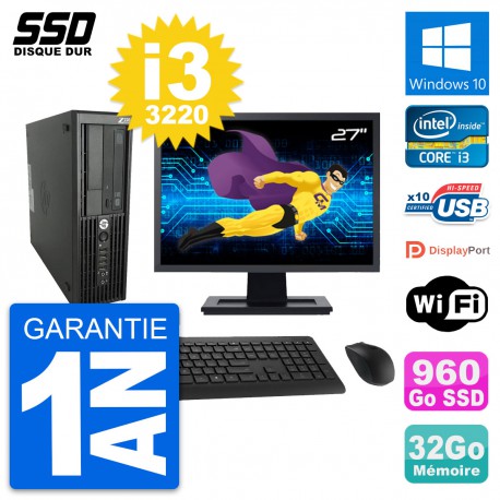 PC HP WorkStation Z220 SFF Ecran 27" i3-3220 RAM 32Go SSD 960Go Windows 10 Wifi