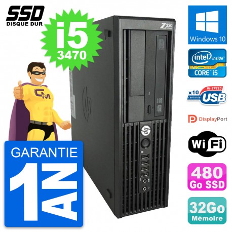 PC HP WorkStation Z220 SFF Intel Core i5-3470 RAM 32Go SSD 480Go Windows 10 Wifi