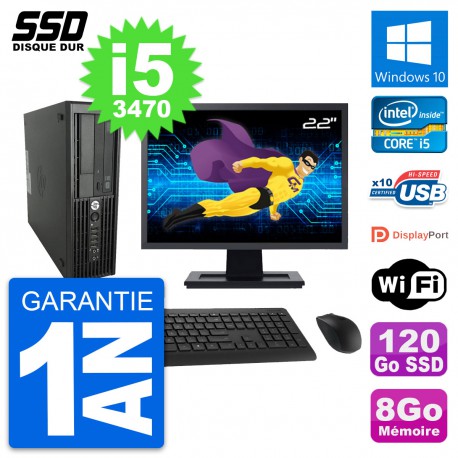 PC HP WorkStation Z220 SFF Ecran 22" i5-3470 RAM 8Go SSD 120Go Windows 10 Wifi