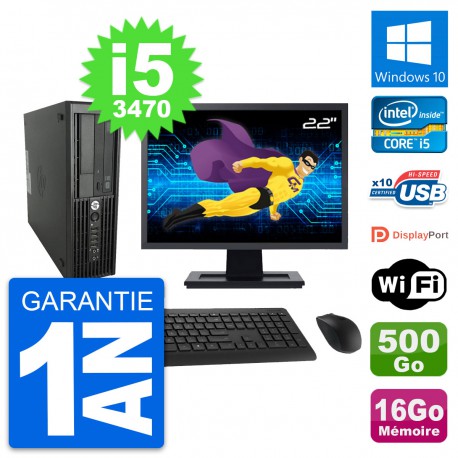 PC HP Z220 SFF Ecran 22" Core i5-3470 RAM 16Go Disque Dur 500Go Windows 10 Wifi