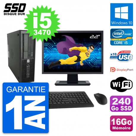 PC HP WorkStation Z220 SFF Ecran 22" i5-3470 RAM 16Go SSD 240Go Windows 10 Wifi