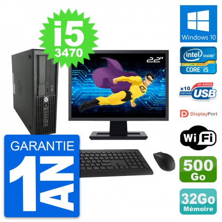 PC HP Z220 SFF Ecran 22" Core i5-3470 RAM 32Go Disque Dur 500Go Windows 10 Wifi