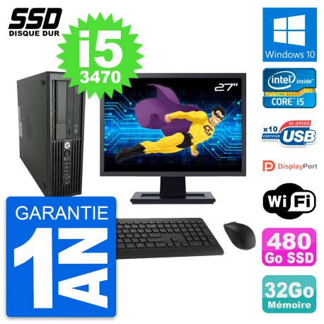 PC HP WorkStation Z220 SFF Ecran 27" i5-3470 RAM 32Go SSD 480Go Windows 10 Wifi
