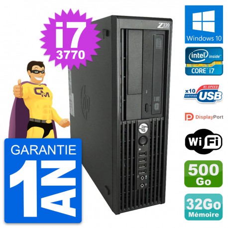 PC HP WorkStation Z220 SFF Core i7-3770 RAM 32Go Disque 500Go Windows 10 Wifi