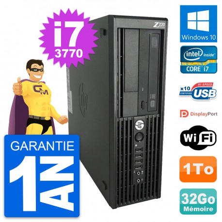PC HP WorkStation Z220 SFF Core i7-3770 RAM 32Go Disque Dur 1To Windows 10 Wifi