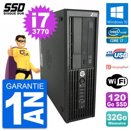 PC HP WorkStation Z220 SFF Intel Core i7-3770 RAM 32Go SSD 120Go Windows 10 Wifi