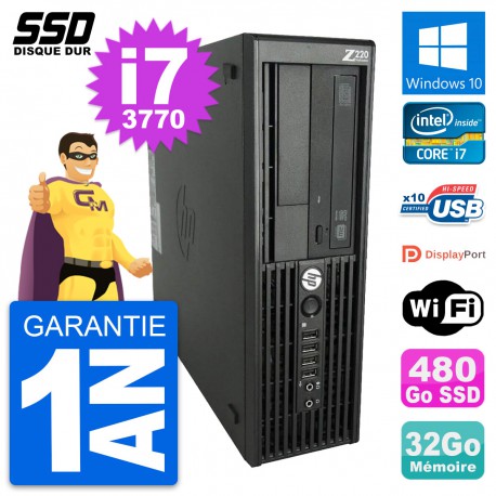 PC HP WorkStation Z220 SFF Intel Core i7-3770 RAM 32Go SSD 480Go Windows 10 Wifi