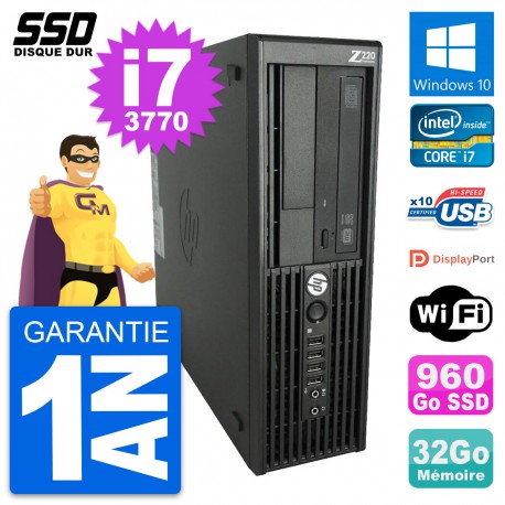 PC HP WorkStation Z220 SFF Intel Core i7-3770 RAM 32Go SSD 960Go Windows 10 Wifi
