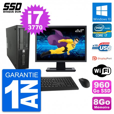 PC HP WorkStation Z220 SFF Ecran 22" i7-3770 RAM 8Go SSD 960Go Windows 10 Wifi