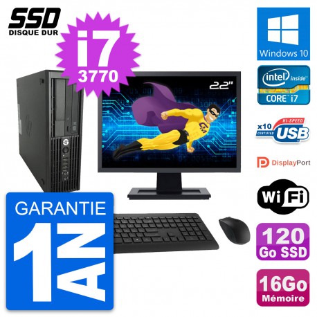 PC HP WorkStation Z220 SFF Ecran 22" i7-3770 RAM 16Go SSD 120Go Windows 10 Wifi