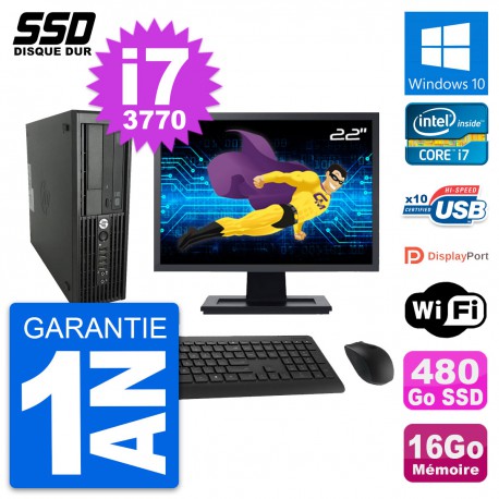 PC HP WorkStation Z220 SFF Ecran 22" i7-3770 RAM 16Go SSD 480Go Windows 10 Wifi