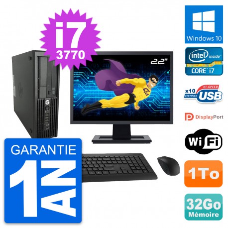 PC HP WorkStation Z220 SFF Ecran 22" i7-3770 RAM 32Go Disque 1To Windows 10 Wifi