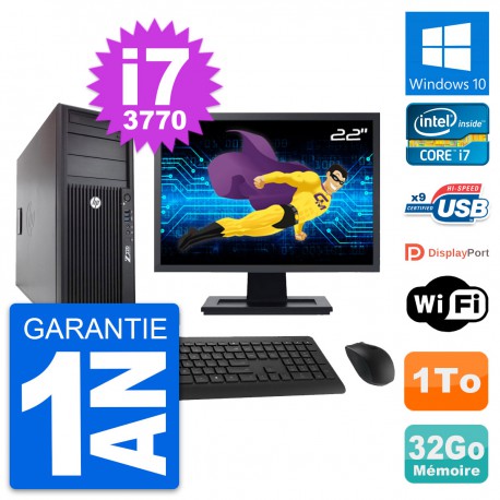 PC Tour HP Z220 Ecran 22" Intel Core i7-3770 RAM 32Go Disque 1To Windows 10 Wifi
