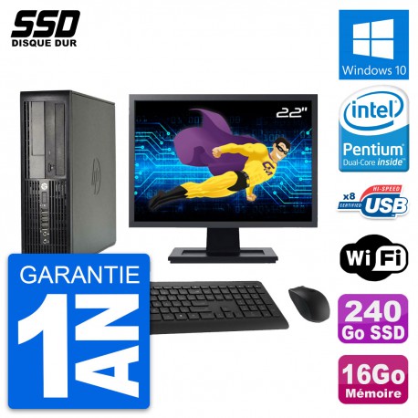 PC HP Pro 4300 SFF Ecran 22" Pentium G2020 RAM 16Go SSD 240Go Windows 10 Wifi