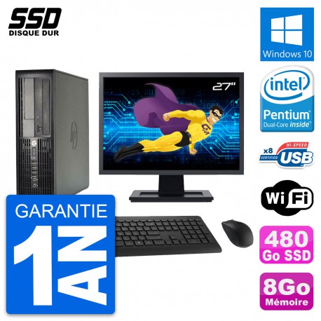 PC HP Pro 4300 SFF Ecran 27" Pentium G2020 RAM 8Go SSD 480Go Windows 10 Wifi