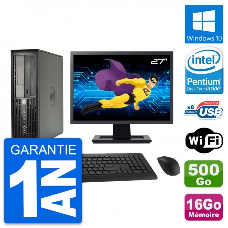 PC HP Pro 4300 SFF Ecran 27" Intel G2020 RAM 16Go Disque 500Go Windows 10 Wifi