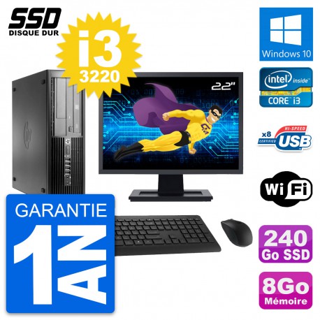 PC HP Pro 4300 SFF Ecran 22" Intel i3-3220 RAM 8Go SSD 240Go Windows 10 Wifi