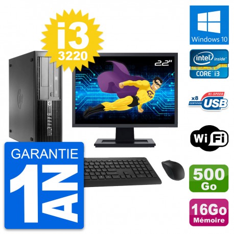 PC HP Pro 4300 SFF Ecran 22" Intel i3-3220 RAM 16Go Disque 500Go Windows 10 Wifi