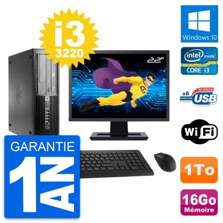 PC HP Pro 4300 SFF Ecran 22" Intel i3-3220 RAM 16Go Disque 1To Windows 10 Wifi