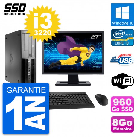 PC HP Pro 4300 SFF Ecran 27" Intel i3-3220 RAM 8Go SSD 960Go Windows 10 Wifi