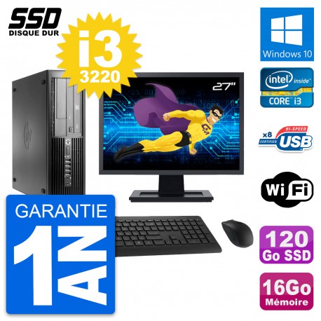 PC HP Pro 4300 SFF Ecran 27" Intel i3-3220 RAM 16Go SSD 120Go Windows 10 Wifi