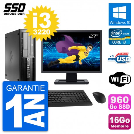 PC HP Pro 4300 SFF Ecran 27" Intel i3-3220 RAM 16Go SSD 960Go Windows 10 Wifi