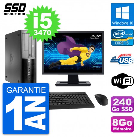 PC HP Pro 4300 SFF Ecran 22" Intel i5-3470 RAM 8Go SSD 240Go Windows 10 Wifi