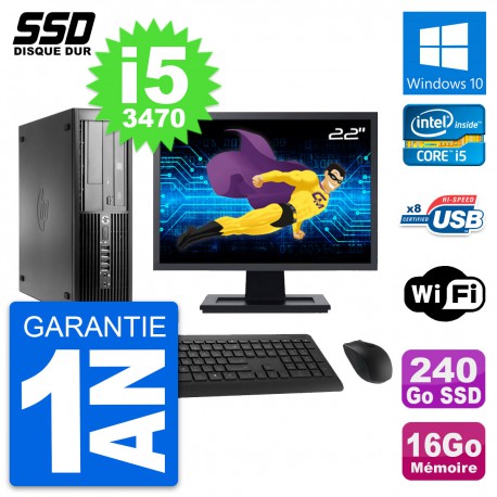 PC HP Pro 4300 SFF Ecran 22" Intel i5-3470 RAM 16Go SSD 240Go Windows 10 Wifi