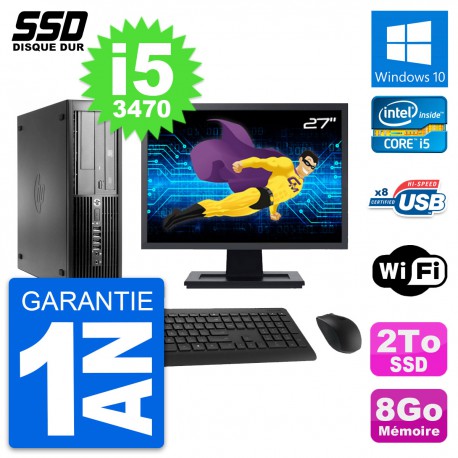 PC HP Pro 4300 SFF Ecran 27" Intel Core i5-3470 RAM 8Go SSD 2To Windows 10 Wifi