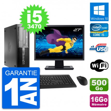 PC HP Pro 4300 SFF Ecran 27" Intel i5-3470 RAM 16Go Disque 500Go Windows 10 Wifi