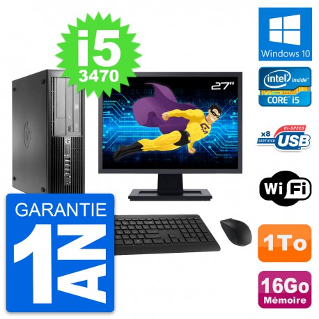 PC HP Pro 4300 SFF Ecran 27" Intel i5-3470 RAM 16Go Disque 1To Windows 10 Wifi