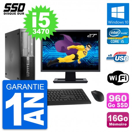 PC HP Pro 4300 SFF Ecran 27" Intel i5-3470 RAM 16Go SSD 960Go Windows 10 Wifi