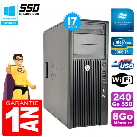 PC Tour HP WorkStation Z210 I7-2600 RAM 8Go Disque 240Go SSD Graveur DVD Wifi W7
