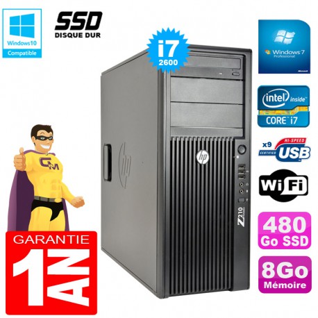 PC Tour HP WorkStation Z210 I7-2600 RAM 8Go Disque 480Go SSD Graveur DVD Wifi W7