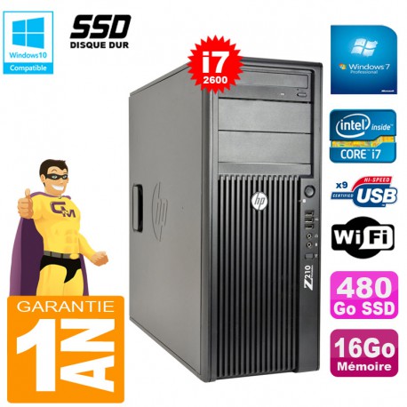 PC Tour HP WorkStation Z210 I7-2600 RAM 16Go Disque 480Go SSD Graveur DVD Wifi W7